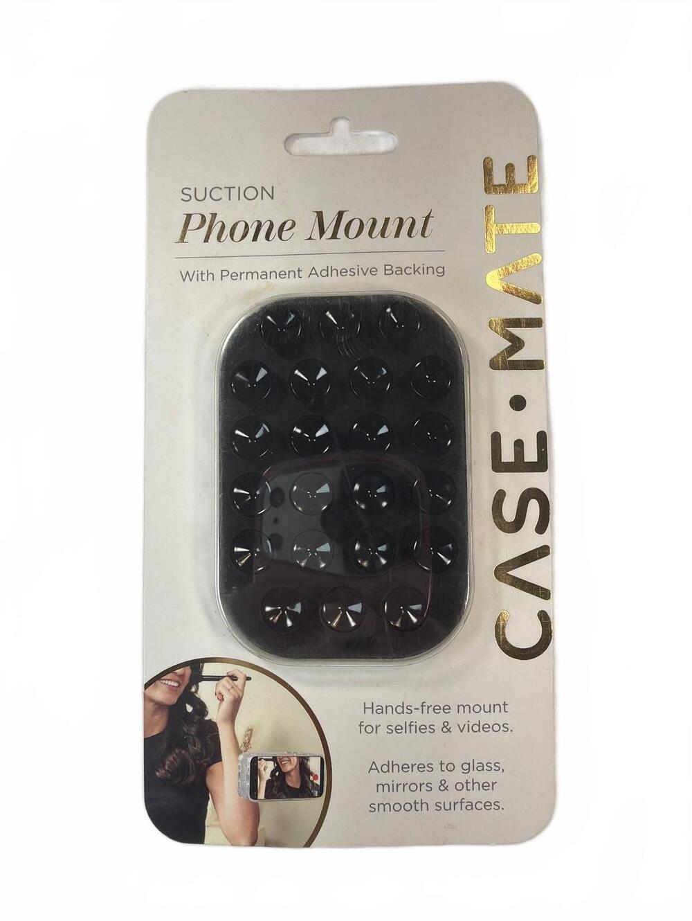 Case-Mate Suction Phone Mount Grip with Permanent Adhesive Backing Black NEW
